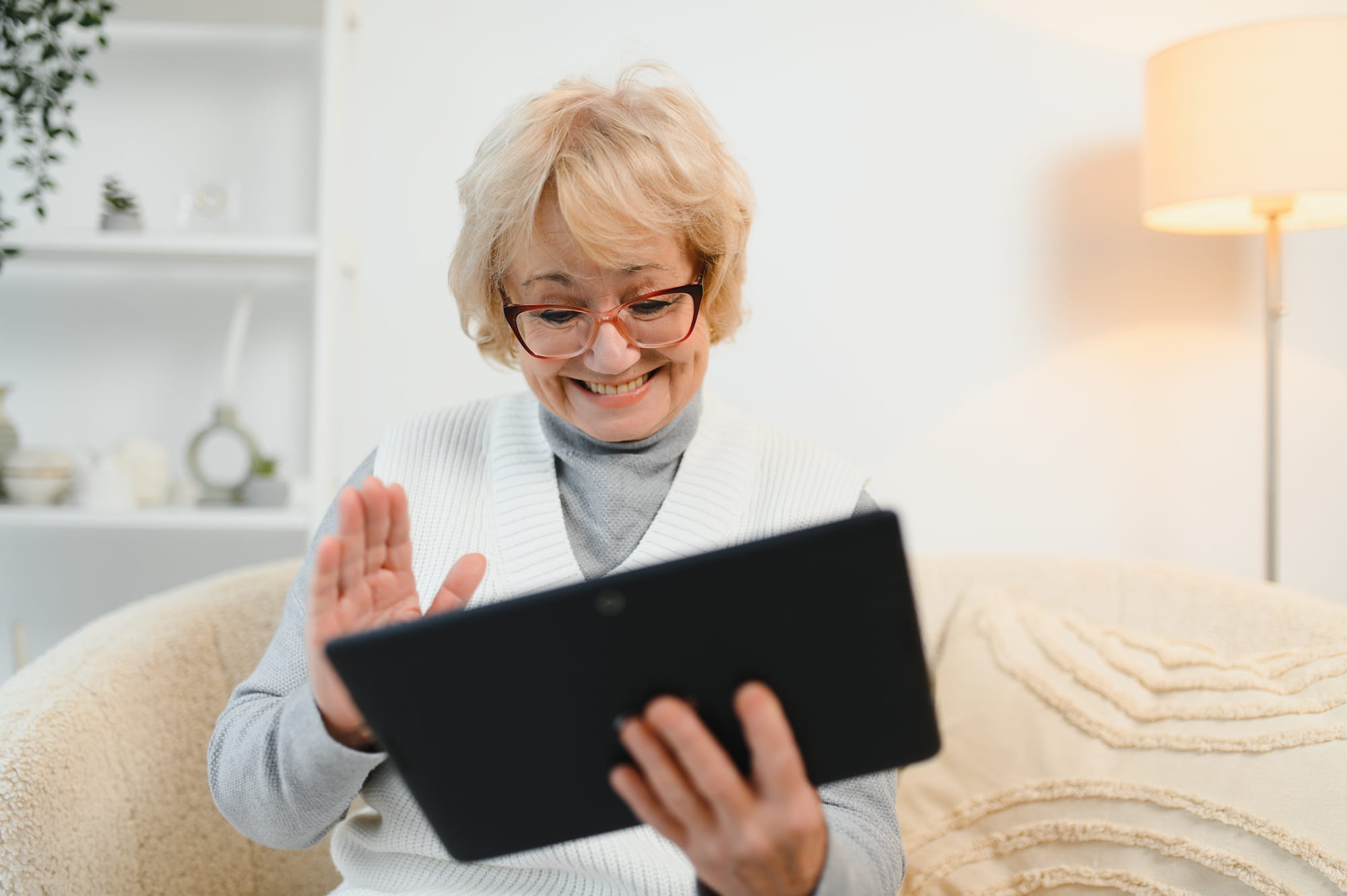 Senior on tablet